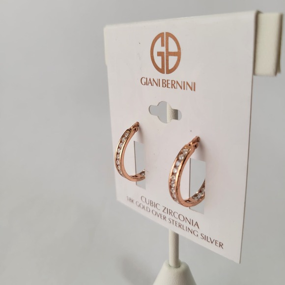 Giani Bernini Small Cubic Zirconia Inside Out Hoop Earrings Rose Gold NEW - Picture 4 of 6